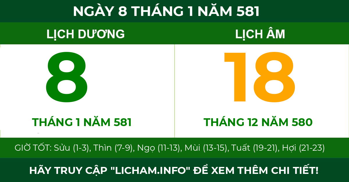 lịch âm ngày 8 tháng 1 năm 581