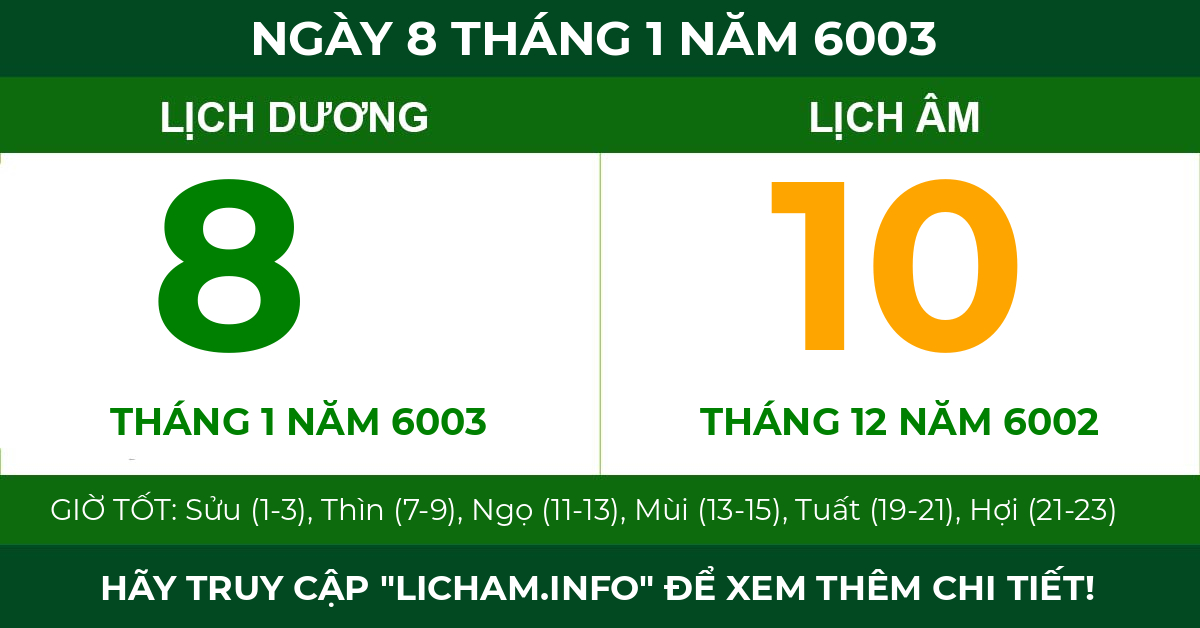 lịch âm ngày 8 tháng 1 năm 6003