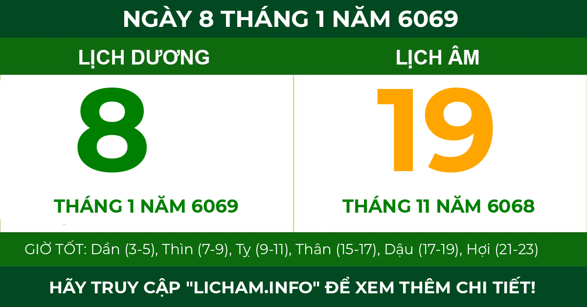 lịch âm ngày 8 tháng 1 năm 6069
