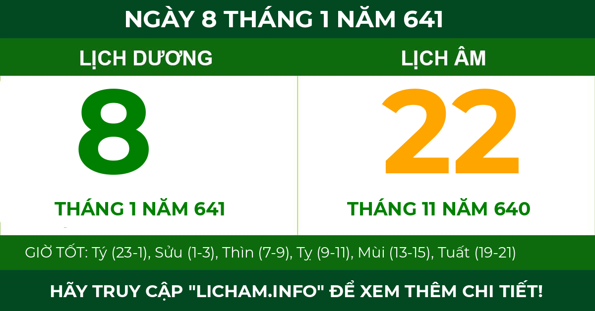 lịch âm ngày 8 tháng 1 năm 641