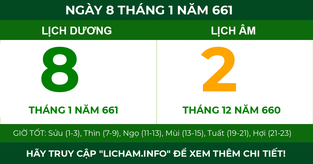 lịch âm ngày 8 tháng 1 năm 661