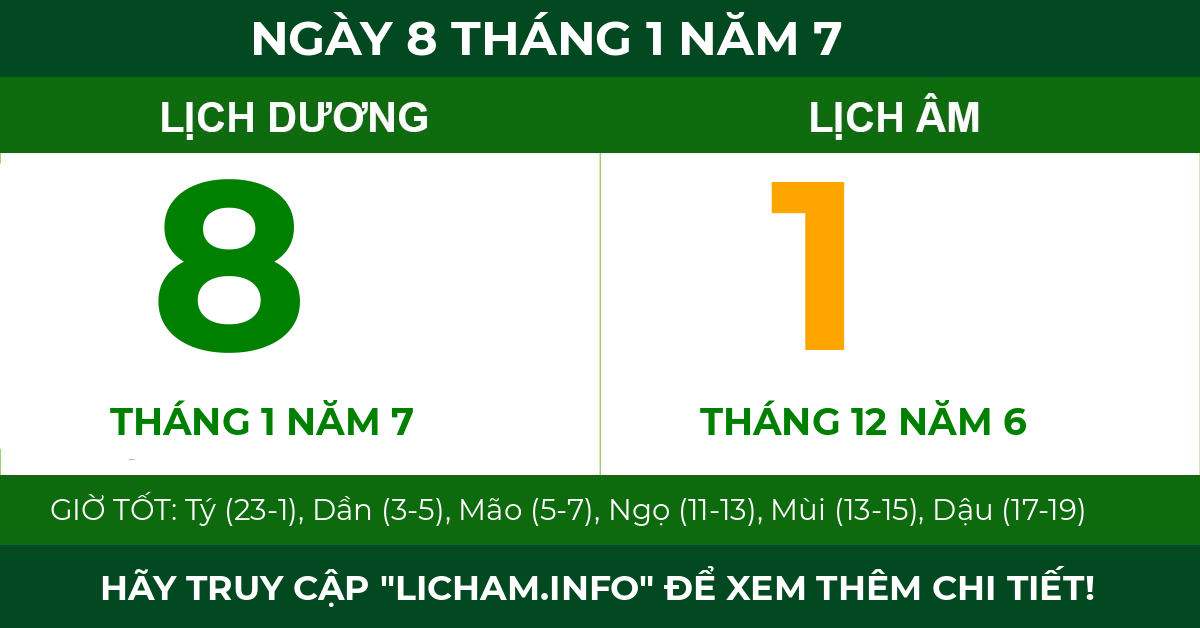 lịch âm ngày 8 tháng 1 năm 7