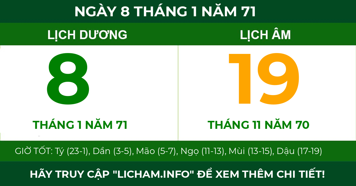 lịch âm ngày 8 tháng 1 năm 71