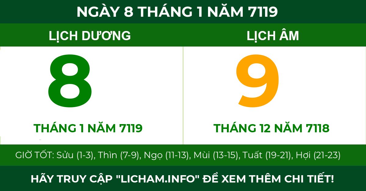 lịch âm ngày 8 tháng 1 năm 7119