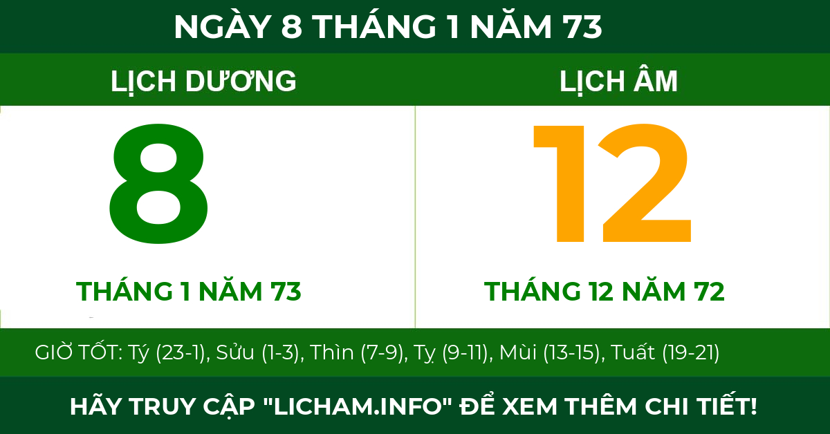 lịch âm ngày 8 tháng 1 năm 73