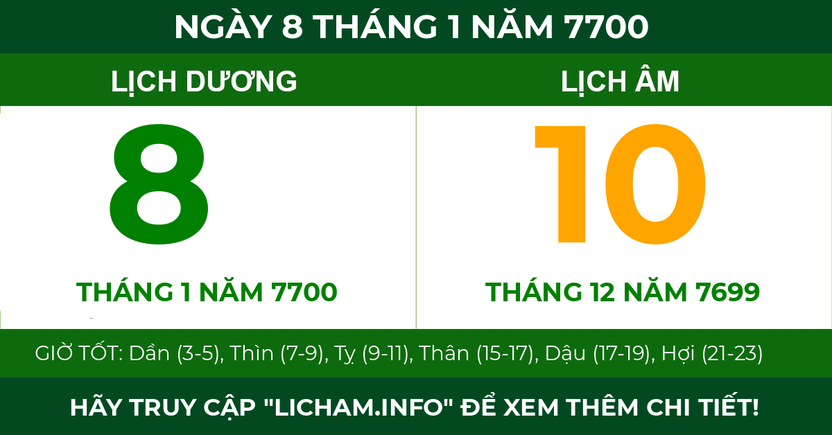 lịch âm ngày 8 tháng 1 năm 7700