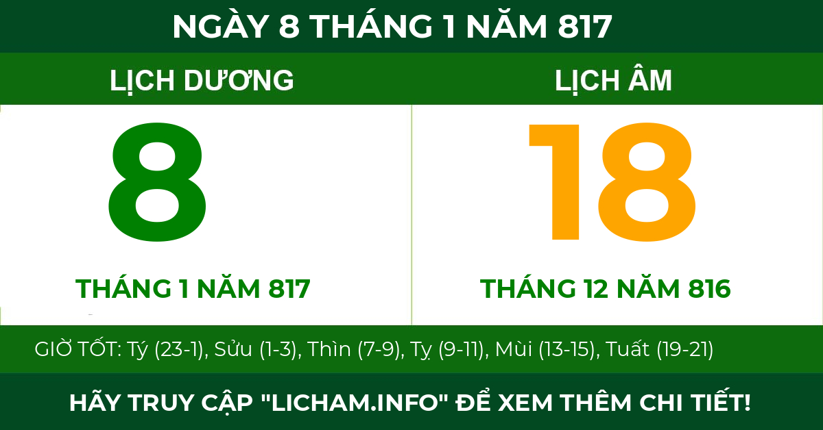 lịch âm ngày 8 tháng 1 năm 817