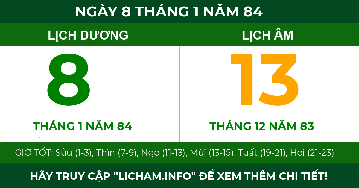 lịch âm ngày 8 tháng 1 năm 84