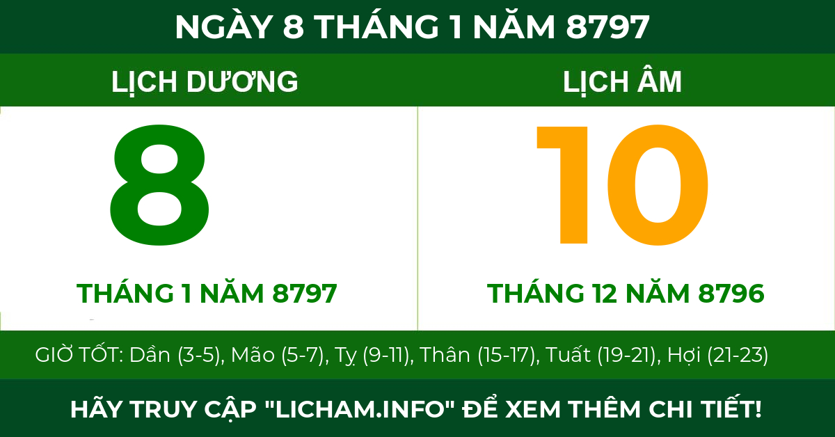 lịch âm ngày 8 tháng 1 năm 8797
