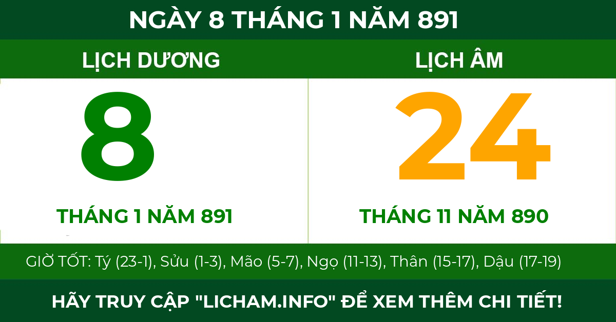 lịch âm ngày 8 tháng 1 năm 891