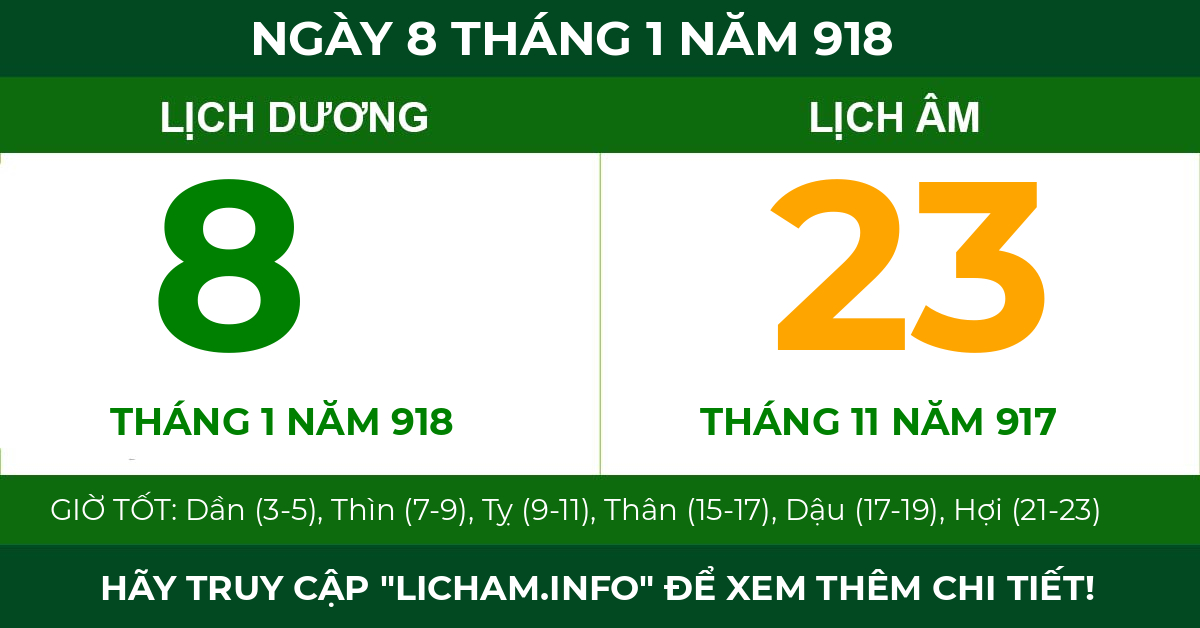 lịch âm ngày 8 tháng 1 năm 918