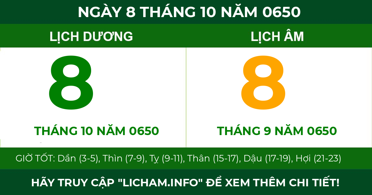 lịch âm ngày 8 tháng 10 năm 0650