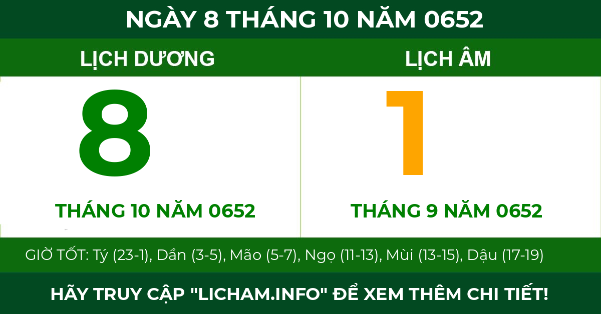 lịch âm ngày 8 tháng 10 năm 0652