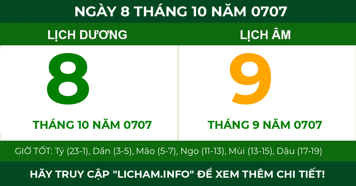 lịch âm ngày 8 tháng 10 năm 0707