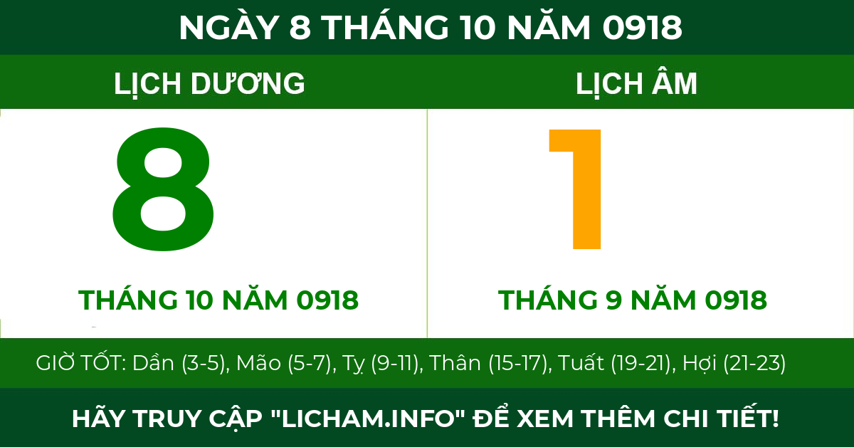 lịch âm ngày 8 tháng 10 năm 0918