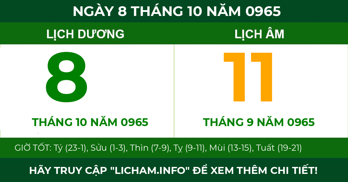 lịch âm ngày 8 tháng 10 năm 0965
