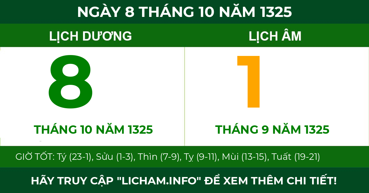 lịch âm ngày 8 tháng 10 năm 1325