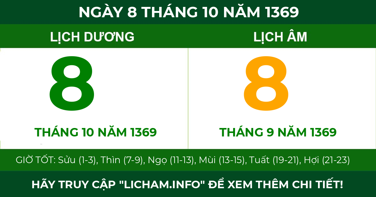 lịch âm ngày 8 tháng 10 năm 1369
