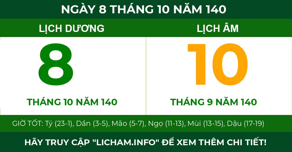 lịch âm ngày 8 tháng 10 năm 140