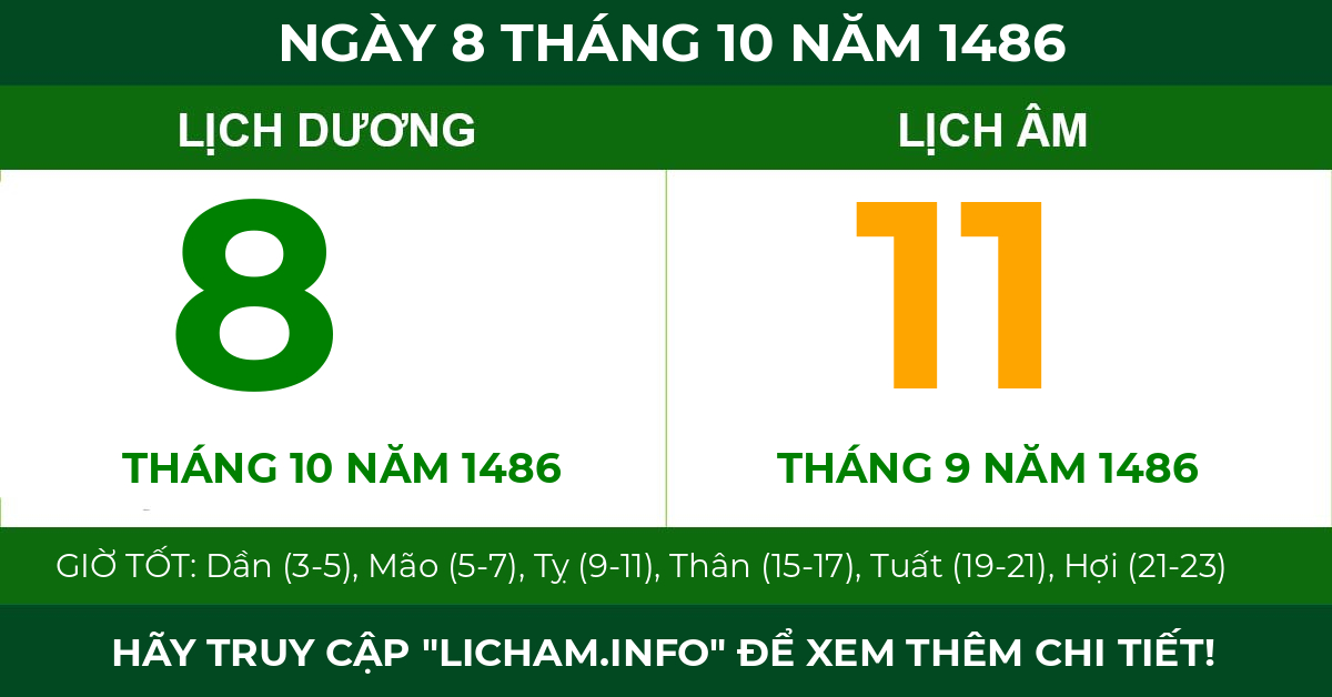 lịch âm ngày 8 tháng 10 năm 1486