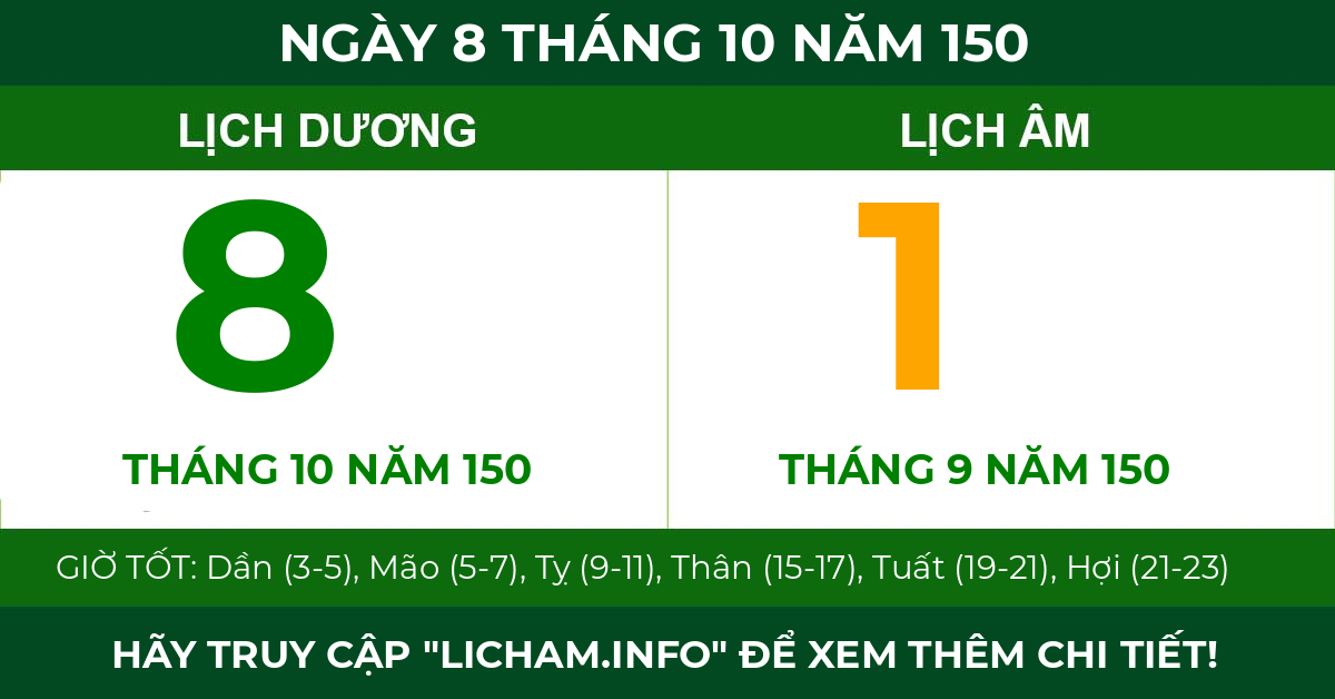 lịch âm ngày 8 tháng 10 năm 150