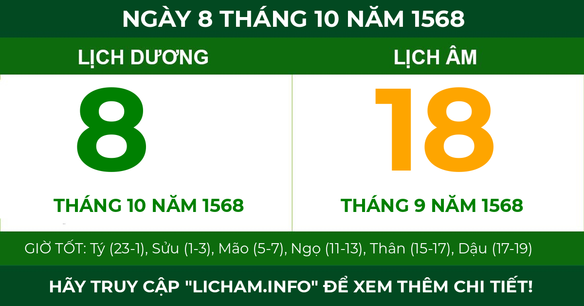 lịch âm ngày 8 tháng 10 năm 1568