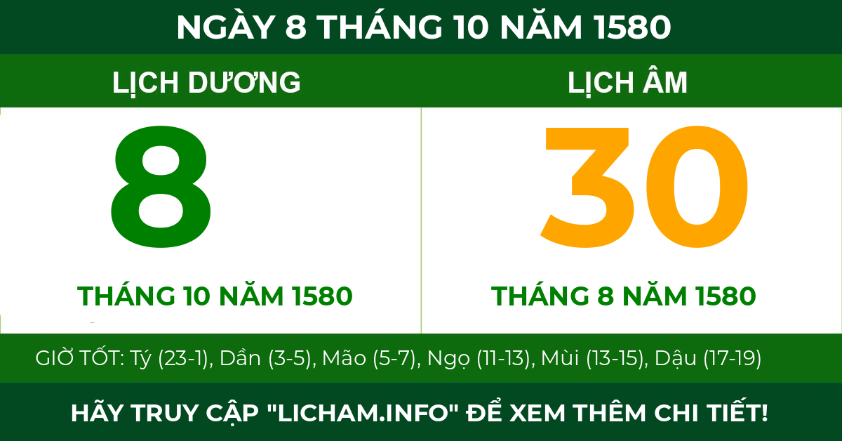 lịch âm ngày 8 tháng 10 năm 1580