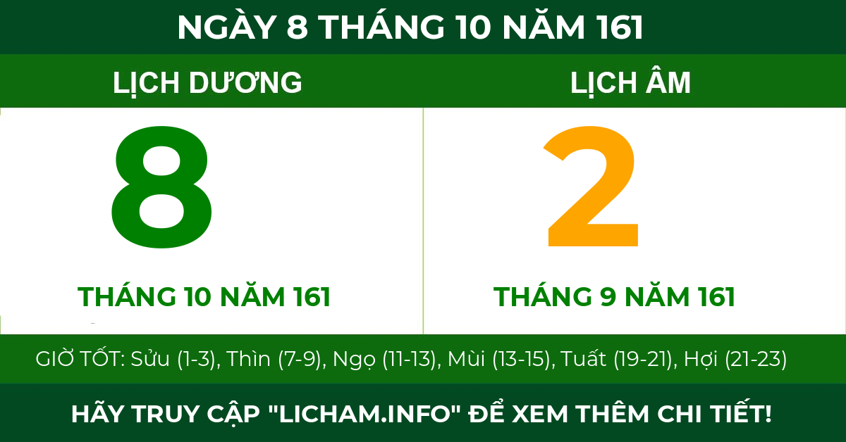 lịch âm ngày 8 tháng 10 năm 161