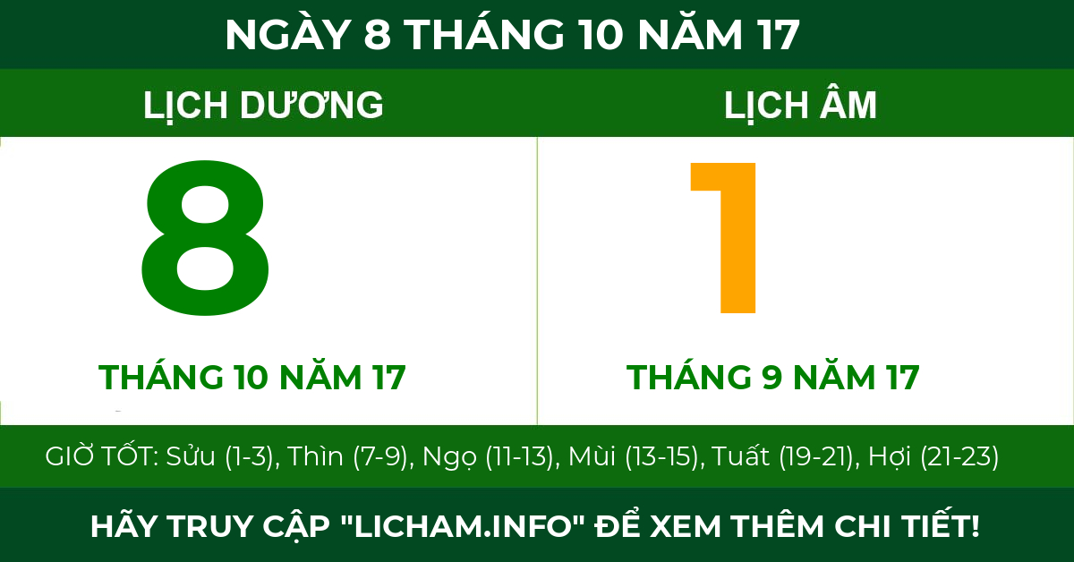 lịch âm ngày 8 tháng 10 năm 17