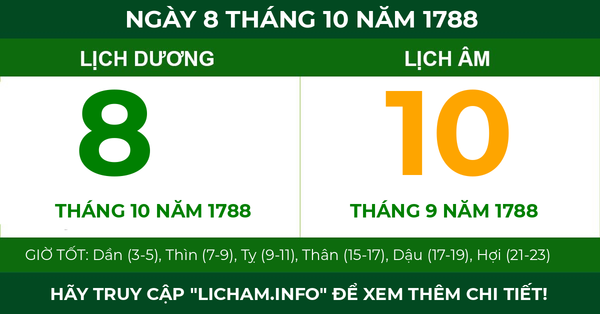 lịch âm ngày 8 tháng 10 năm 1788