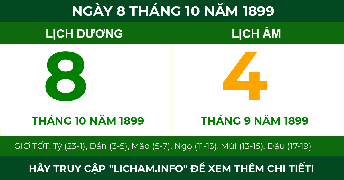 lịch âm ngày 8 tháng 10 năm 1899