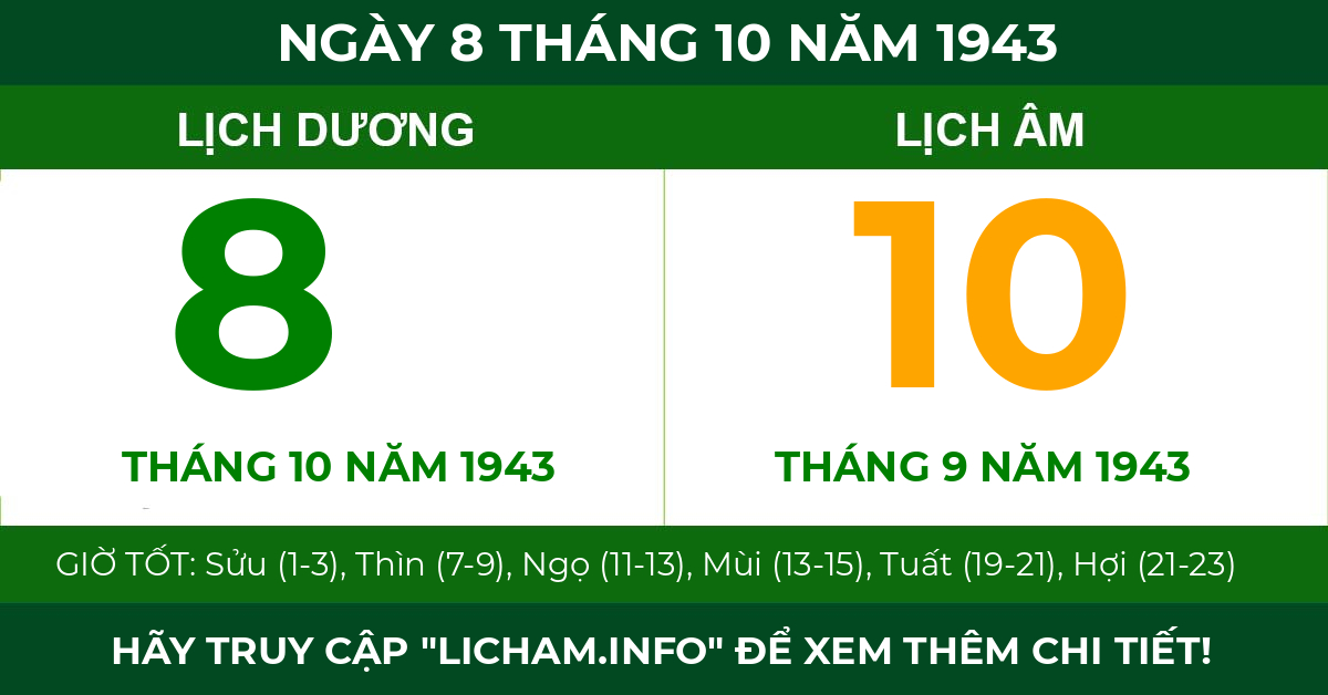 lịch âm ngày 8 tháng 10 năm 1943