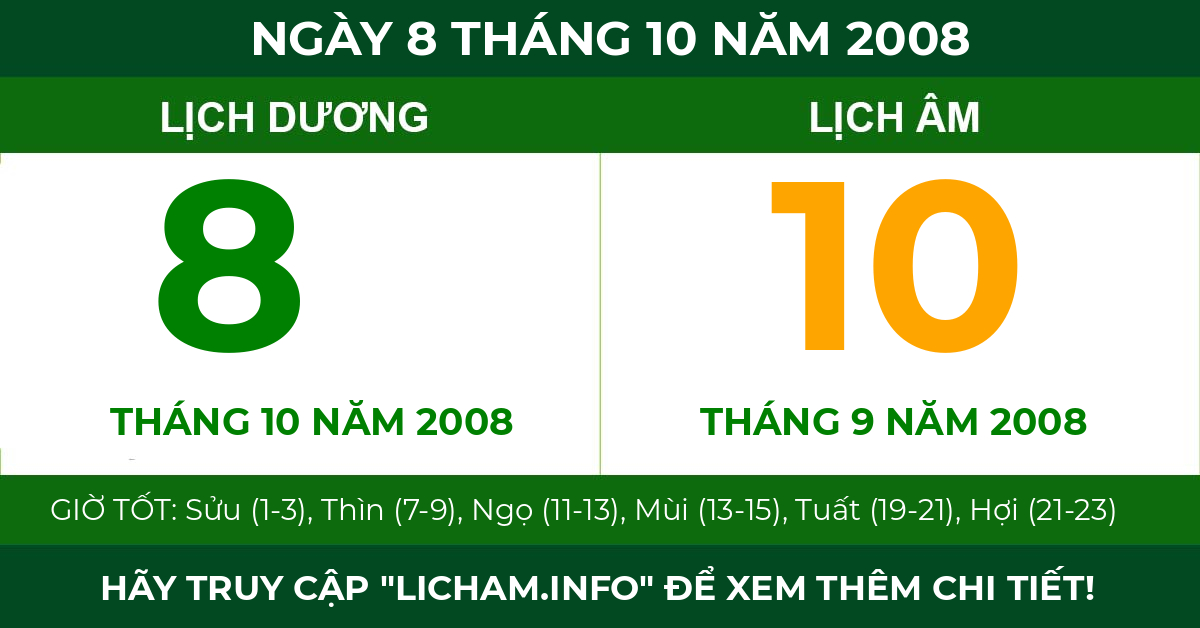 lịch âm ngày 8 tháng 10 năm 2008