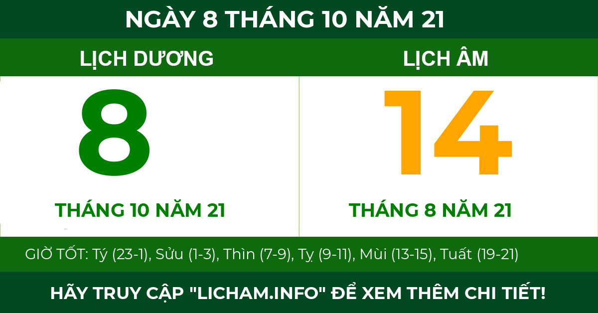 lịch âm ngày 8 tháng 10 năm 21