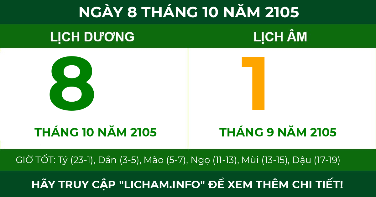 lịch âm ngày 8 tháng 10 năm 2105