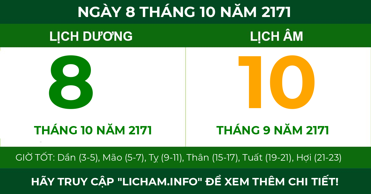 lịch âm ngày 8 tháng 10 năm 2171