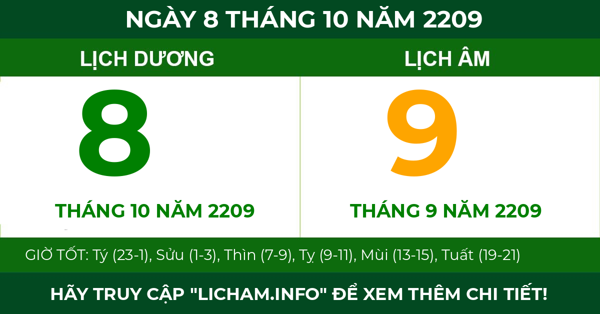 lịch âm ngày 8 tháng 10 năm 2209