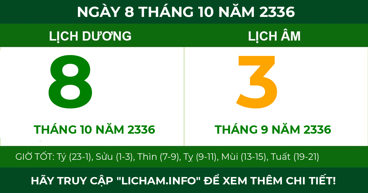 lịch âm ngày 8 tháng 10 năm 2336