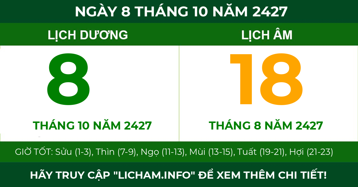 lịch âm ngày 8 tháng 10 năm 2427