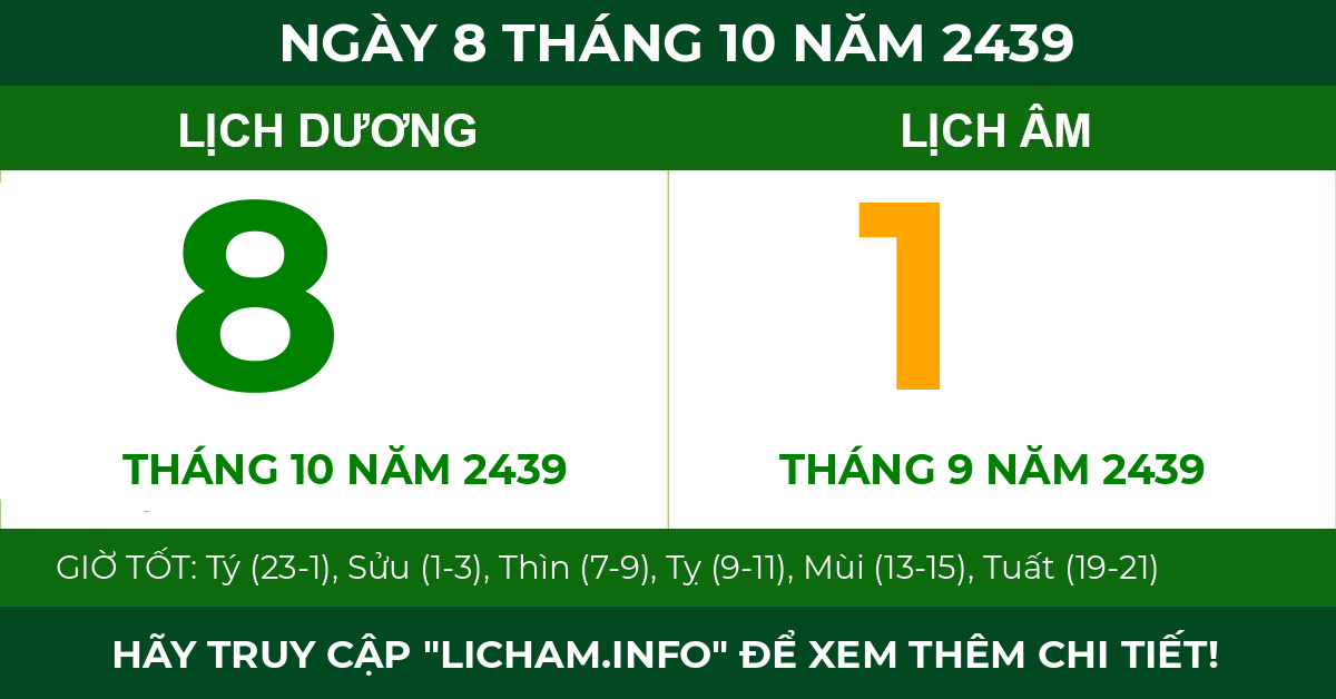 lịch âm ngày 8 tháng 10 năm 2439