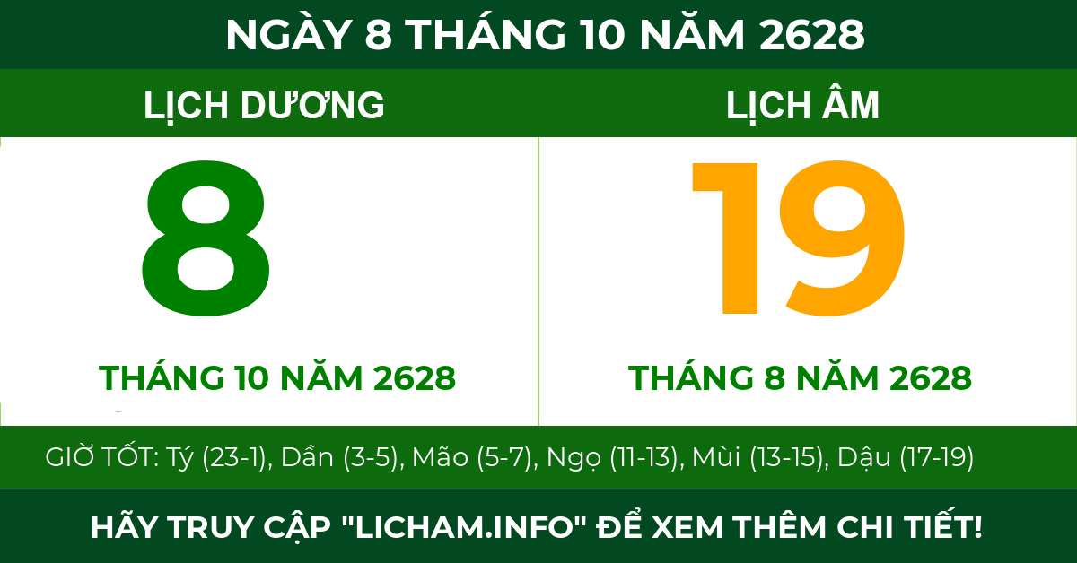 lịch âm ngày 8 tháng 10 năm 2628