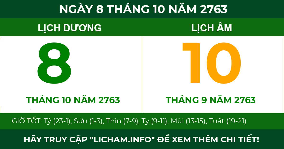 lịch âm ngày 8 tháng 10 năm 2763