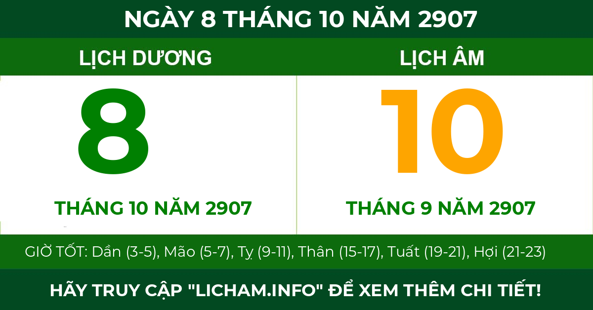 lịch âm ngày 8 tháng 10 năm 2907