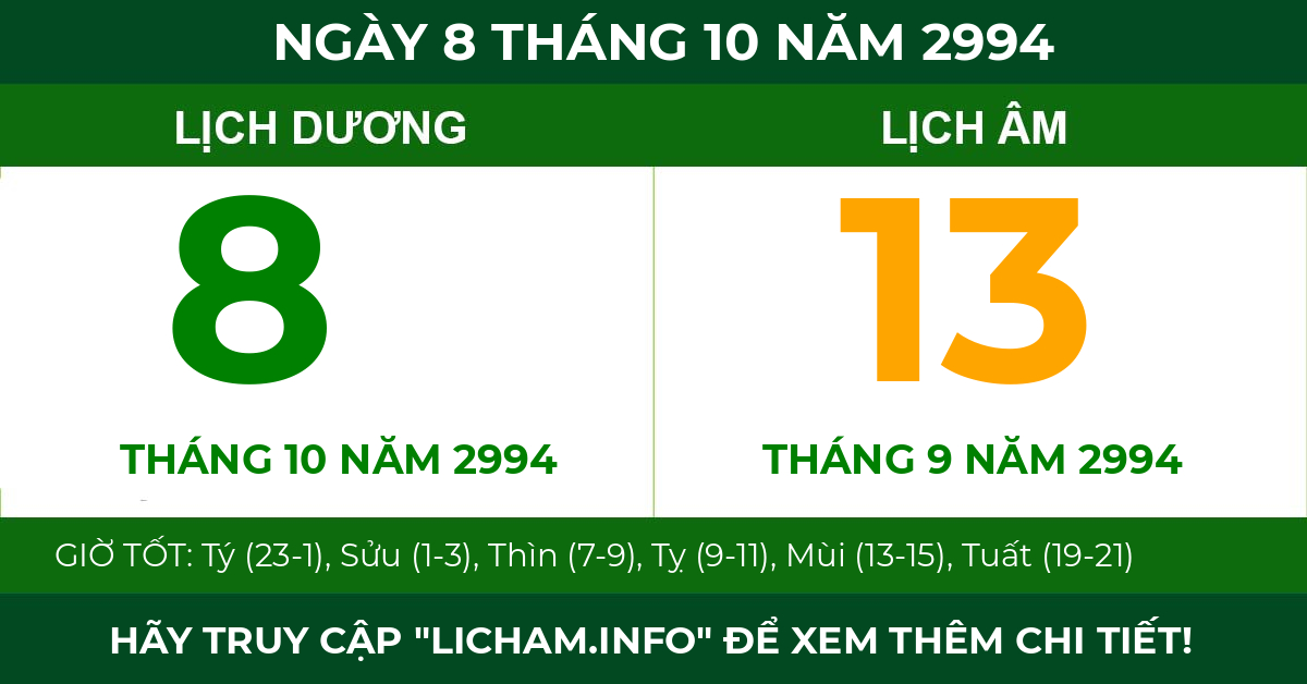 lịch âm ngày 8 tháng 10 năm 2994