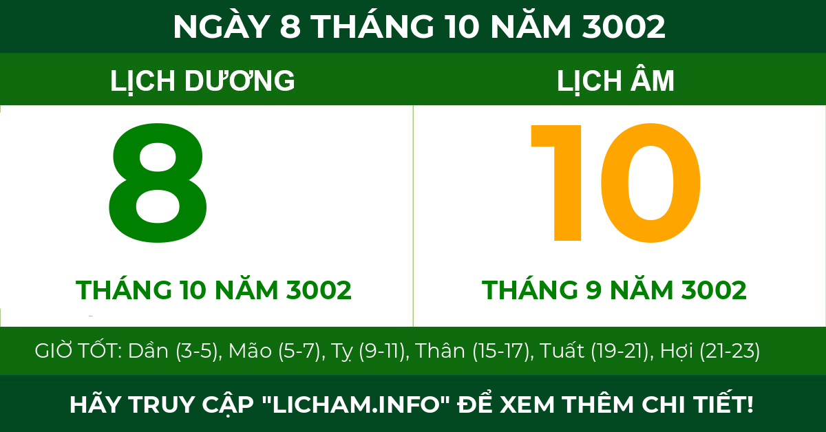 lịch âm ngày 8 tháng 10 năm 3002
