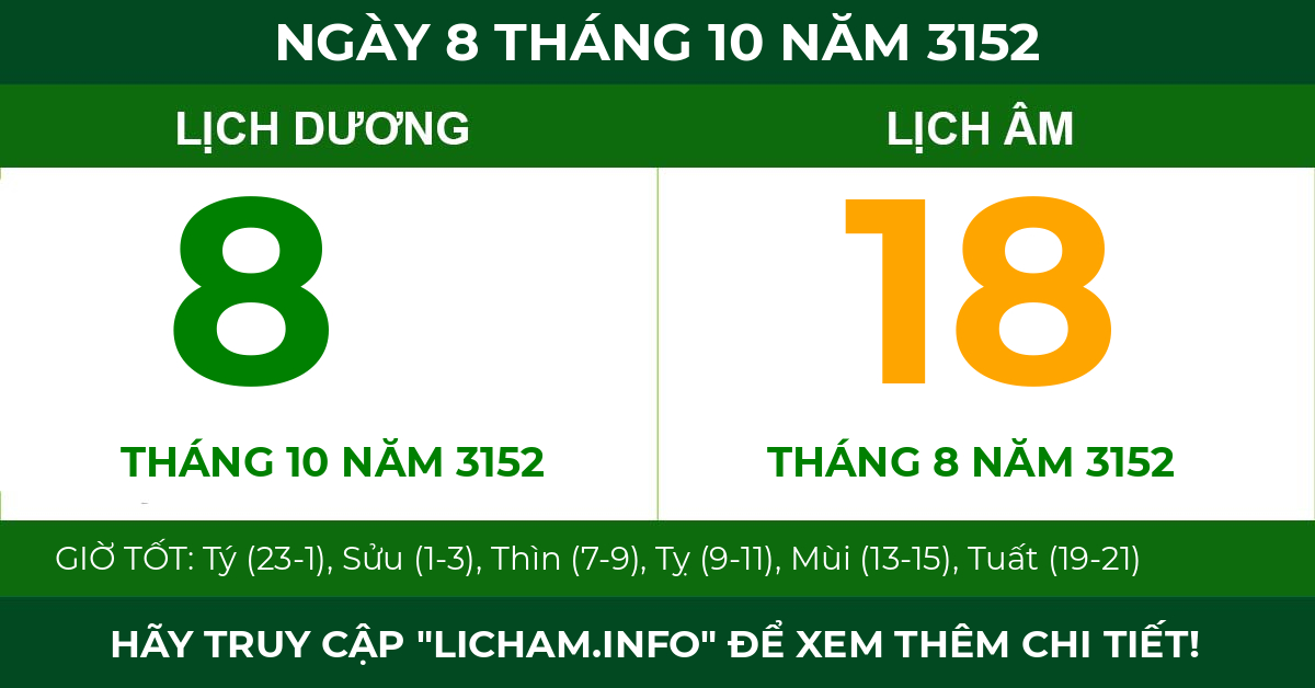 lịch âm ngày 8 tháng 10 năm 3152