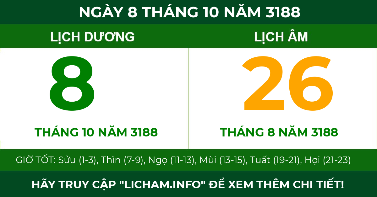 lịch âm ngày 8 tháng 10 năm 3188