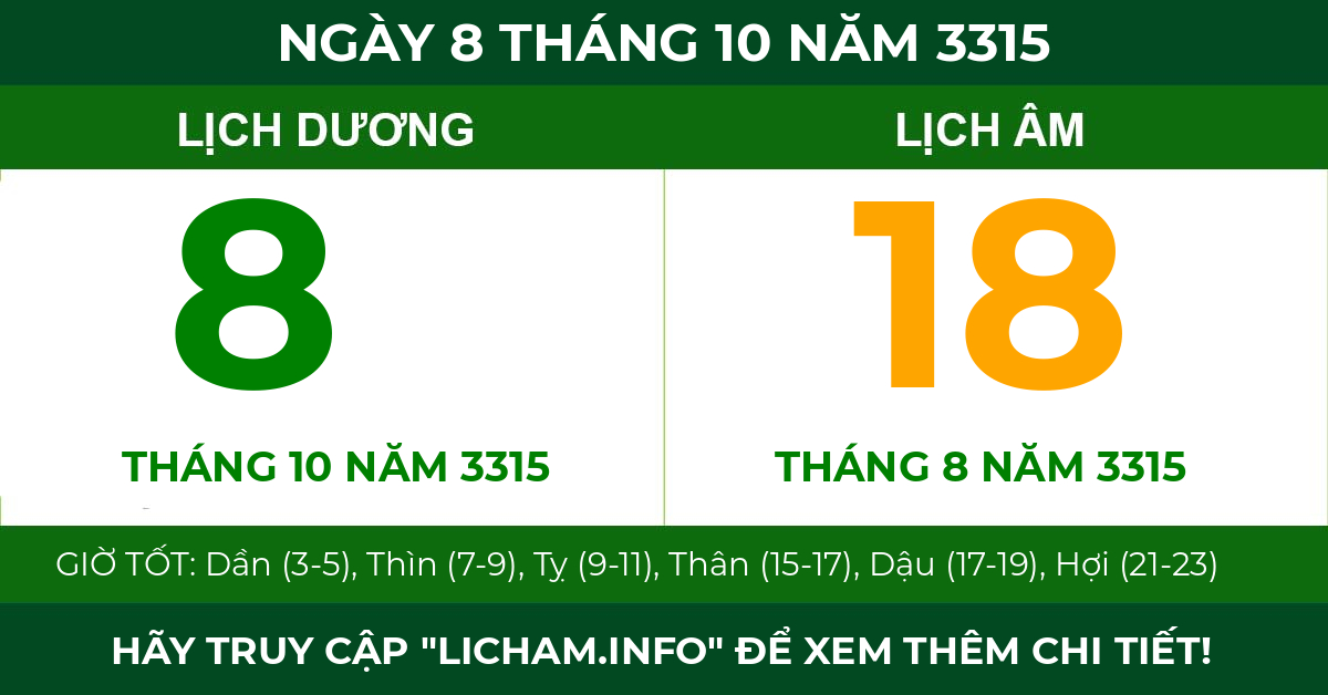 lịch âm ngày 8 tháng 10 năm 3315