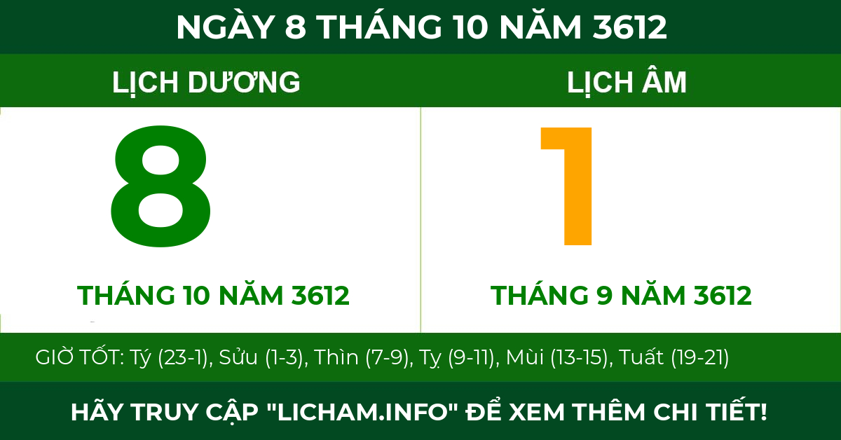 lịch âm ngày 8 tháng 10 năm 3612