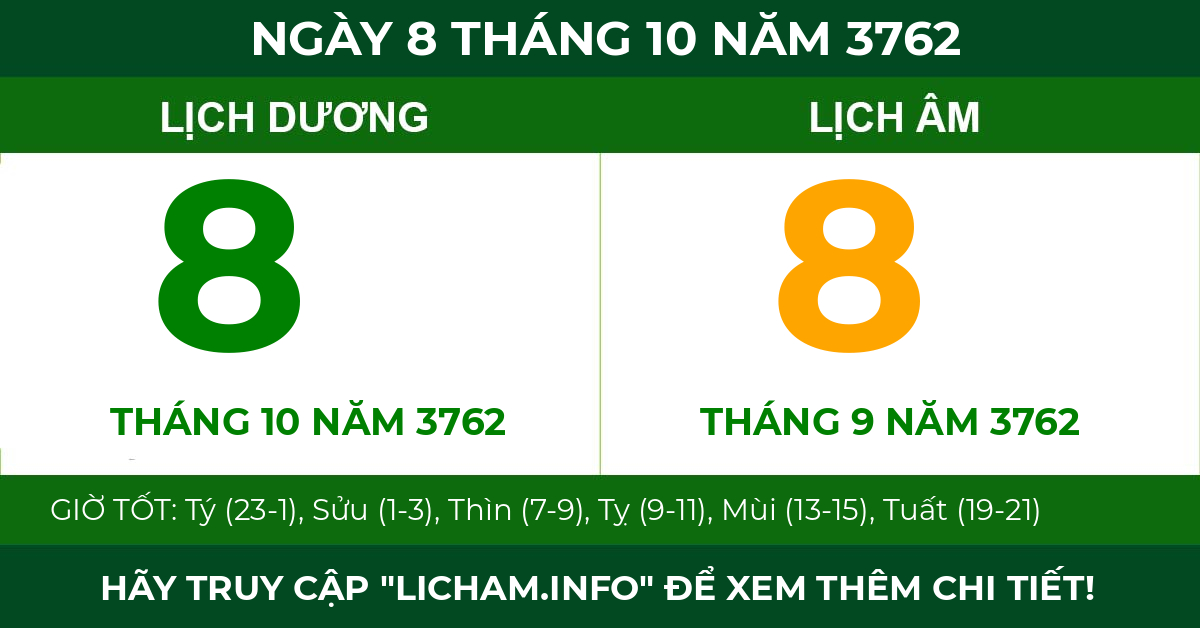 lịch âm ngày 8 tháng 10 năm 3762